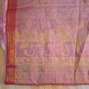 Brand New Cotton Saree + Blouse With Zari Thread