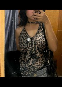 Lulu & Sky Y2k Animal Print Halter Neck Top