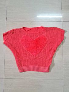 Knitted Red Top, White Jacket & Offshoulder Top