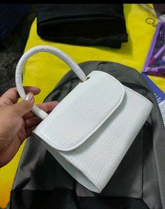 White Croc Top Handle Bag