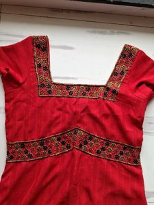 Vintage Red Embroidered Dress