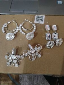 3 Elegant Silver Earring Set