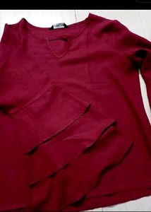 Maroon Flare Sleeve Top For Women