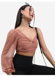 Peach Puff Sleeves Crop Bralette Top