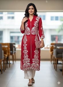 Red Embroidered Kurta