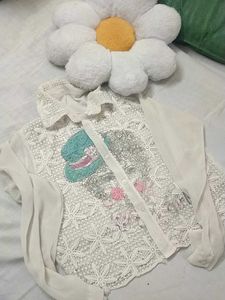 Floral White Blouse With Sheer Sleeves