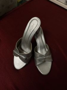 Silver Metro Heels with Bow Detail