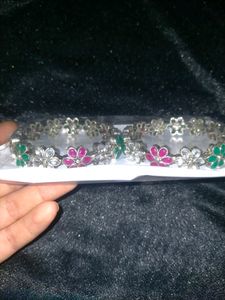 Oxidised Multi Colour Stone Flower Bangles