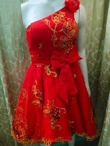 Red &amp; Gold Hi Low Party Dress