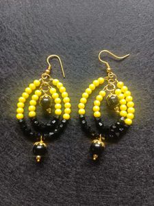Vibrant Yellow &amp; Black Beaded Dangle Earrings