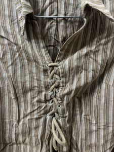Striped Brown Blouse with Tie Detail