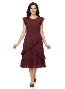 Burgundy Ruffle Midi Dress 🤎