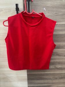 Red Mock Neck Sleeveless Top