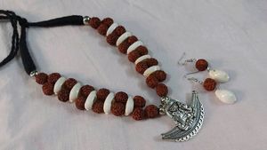 ✨Rudraksha, Seashell And Oxidised Jewellery Set ✨