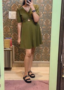 Cover Story Olive Green A-line Cutout Dress