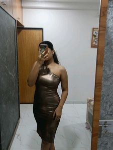 Metallic Bronze One-Shoulder Dress