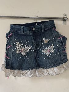 Denim Butterfly Mini Skirt