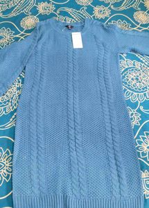 Blue Cable Knit Sweater Dress