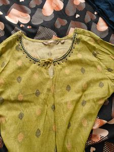 Olive Green Embroidered Kurti Set Branded