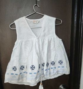 Bombay Paisley Embroidered White Sleeveless Top