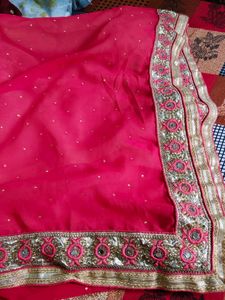 Pink Embroidered Net Saree