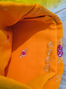 Orange Floral Embroidered Saree