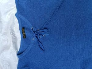 Blue Lace-Up Knit Pullover