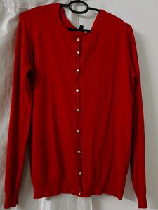 Black Knit Cardigan And Red Sweater