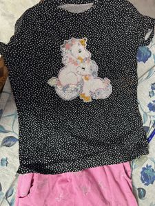 Cute Pink Unicorn Shorts with T-shirt