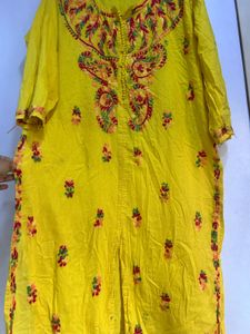 Yellow Chikankari Embroidered Kurta