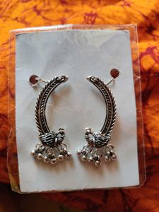 Silver Peacock Drop Earrings