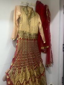 wedding gown red and goldne colour