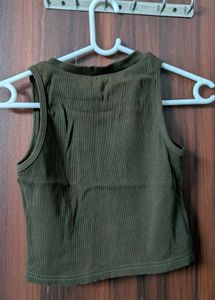 Olive Green Ribbed Crop Top