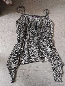 Snow Leopard Print Y2k Asymmetrical Hem Top