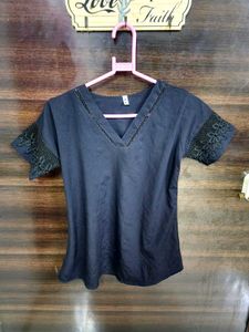 Black Top With Lace Sleeves!