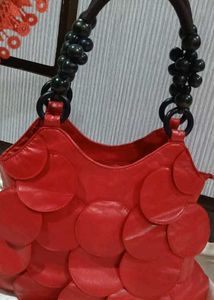 Red Leather Circle Hobo Bag