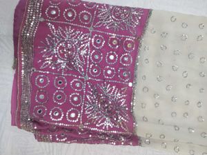 Pink And White Georgette Saree