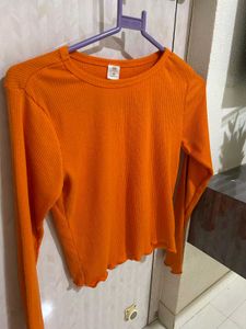 Orange Ribbed Long Sleeve Top