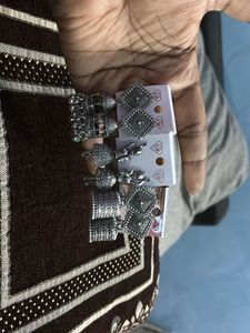 Silver Oxidized Jhumka Earring Set