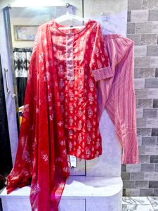Red Kurta Pant Duppta Set