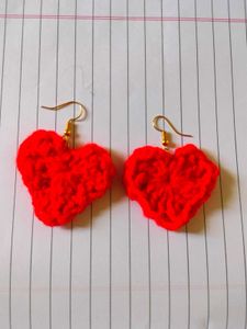 crochet Red Heart Earrings