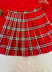 Red Plaid Pleated Skirt