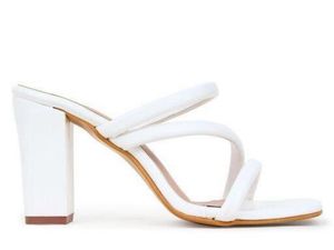 White Strappy Block Heels