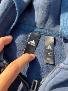 Adidas Navy Hoodie - Striped Sleeve