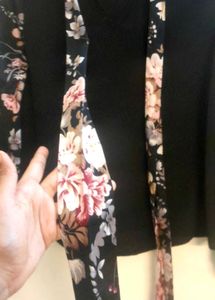 Floral Sleeve Tie Neck Top