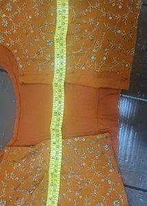 Embroidered Orange Saree And Blouse