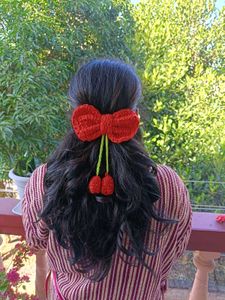 Crochet Cherry Hair Bow