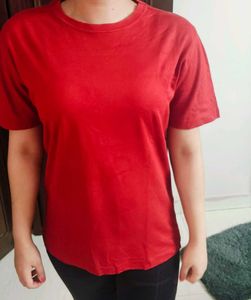 Women Red Cotton Regular Fit Casual Tshirt