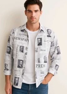 📰 Newspaper Print Oversized Shirt | Retro Press D