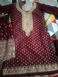 Maroon Embroidered Kurta Set
